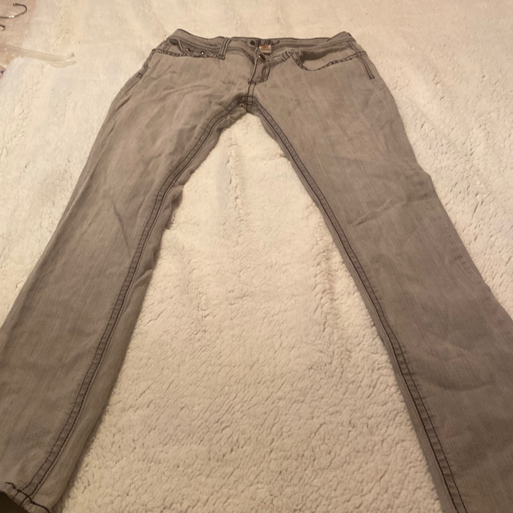 Lovingly Worn Red Rivet Gray Jeans Size 9